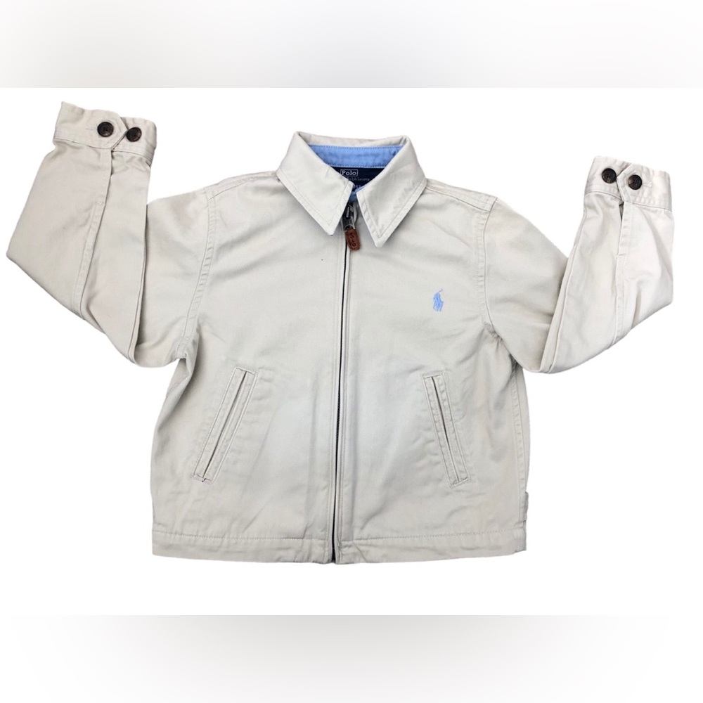 Polo Ralph Lauren Toddler Boys Cotton Jacket Size 4T Khaki Full Zip Pockets Logo